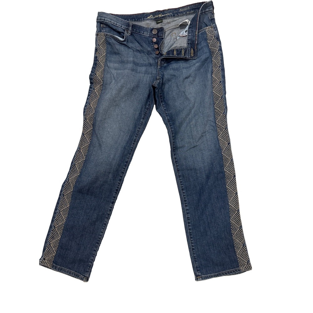 Eddie Bauer Women Jeans 14 Blue Boyfriend Fit Side Embroidery Button Fly